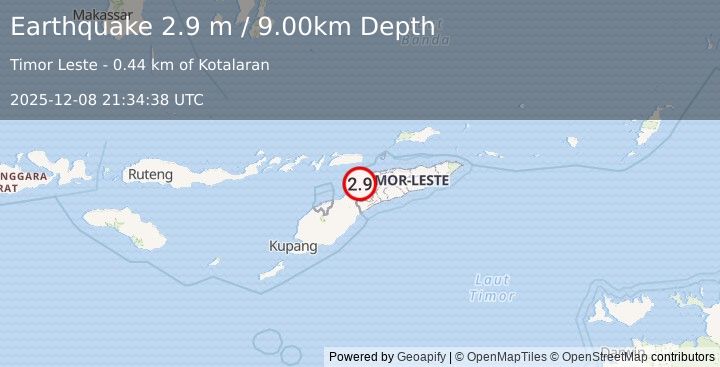 Earthquake EAST TIMOR REGION (2.9 m) (2025-12-08 21:34:38 UTC)