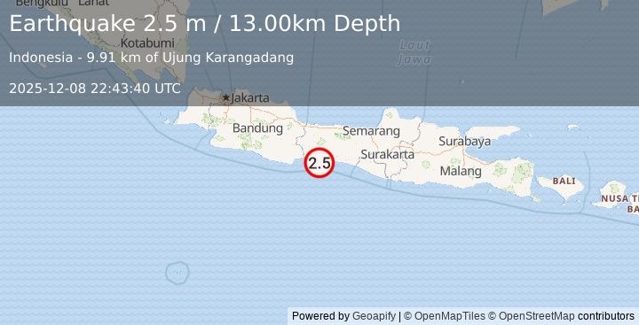 Earthquake JAVA, INDONESIA (2.5 m) (2025-12-08 22:43:40 UTC)