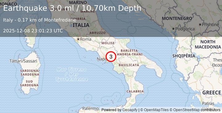 Earthquake SOUTHERN ITALY (3.0 ml) (2025-12-08 23:01:23 UTC)