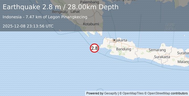 Earthquake SUNDA STRAIT, INDONESIA (2.8 m) (2025-12-08 23:13:56 UTC)