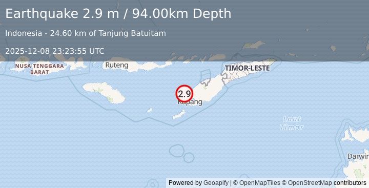 Earthquake TIMOR REGION, INDONESIA (2.9 m) (2025-12-08 23:23:55 UTC)