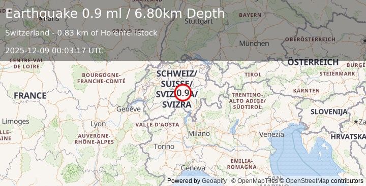 Earthquake SWITZERLAND (0.9 ml) (2025-12-09 00:03:17 UTC)