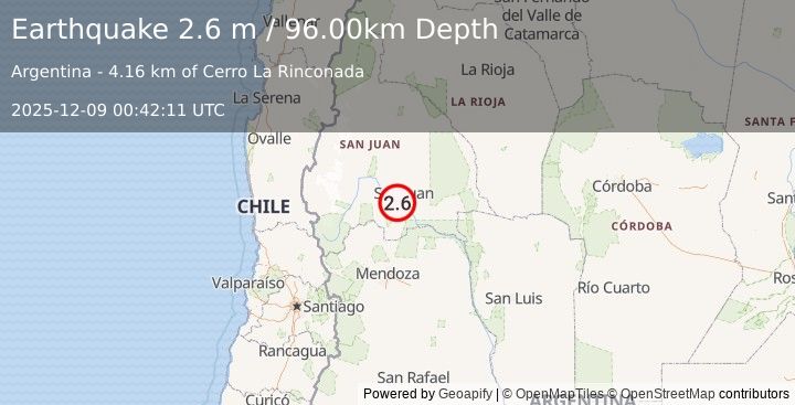Earthquake SAN JUAN, ARGENTINA (2.6 m) (2025-12-09 00:42:11 UTC)