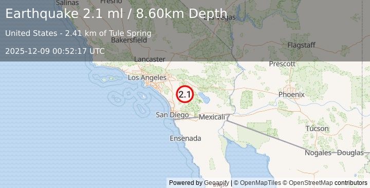 Earthquake SOUTHERN CALIFORNIA (2.1 ml) (2025-12-09 00:52:17 UTC)