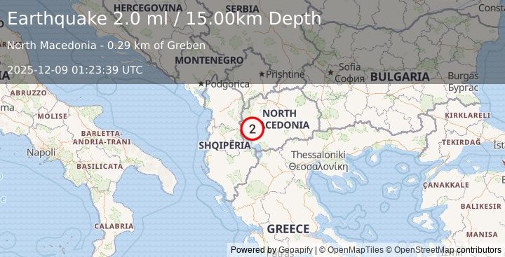 Earthquake REPUBLIC OF NORTH MACEDONIA (2.0 ml) (2025-12-09 01:23:39 UTC)