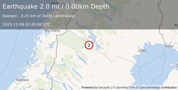 Earthquake SWEDEN (2.0 ml) (2025-12-09 02:45:01 UTC)