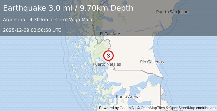 Earthquake MAGALLANES, CHILE (3.0 ml) (2025-12-09 02:50:58 UTC)