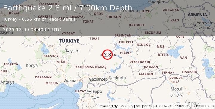 Earthquake EASTERN TURKEY (2.8 ml) (2025-12-09 03:40:05 UTC)