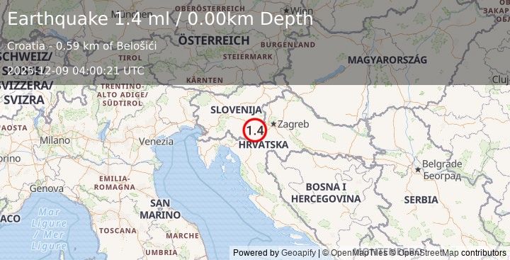 Earthquake CROATIA (1.4 ml) (2025-12-09 04:00:21 UTC)