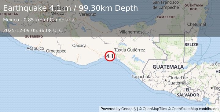 Earthquake OAXACA, MEXICO (4.1 m) (2025-12-09 05:36:08 UTC)