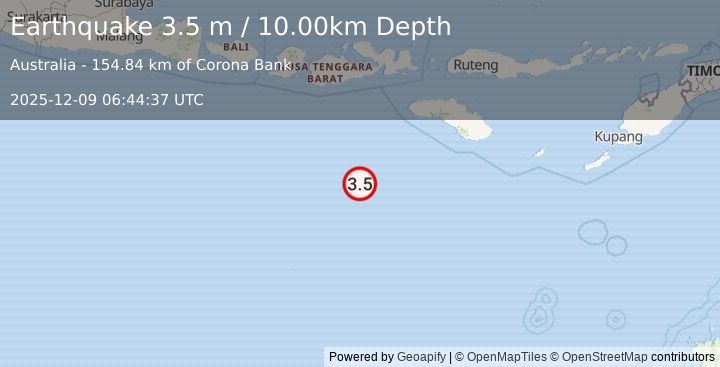 Earthquake SOUTH OF SUMBAWA, INDONESIA (3.5 m) (2025-12-09 06:44:37 UTC)