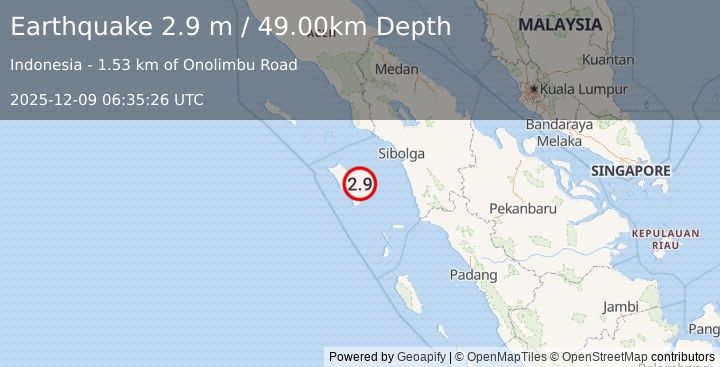 Earthquake NIAS REGION, INDONESIA (2.9 m) (2025-12-09 06:35:26 UTC)