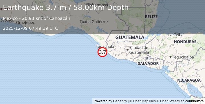Earthquake OFFSHORE CHIAPAS, MEXICO (3.7 m) (2025-12-09 07:49:19 UTC)