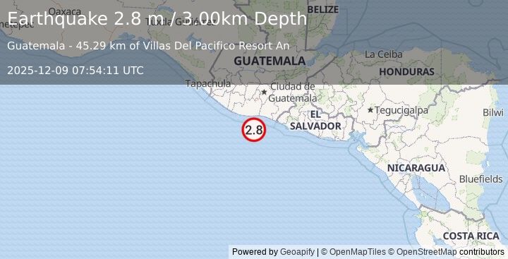 Earthquake OFFSHORE GUATEMALA (2.8 m) (2025-12-09 07:54:11 UTC)