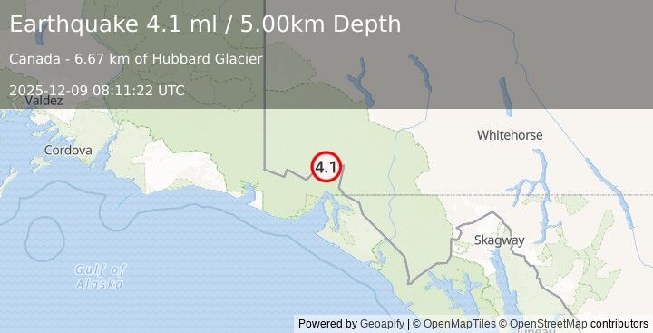 Earthquake SOUTHERN YUKON TERRITORY, CANADA (4.1 ml) (2025-12-09 08:11:22 UTC)