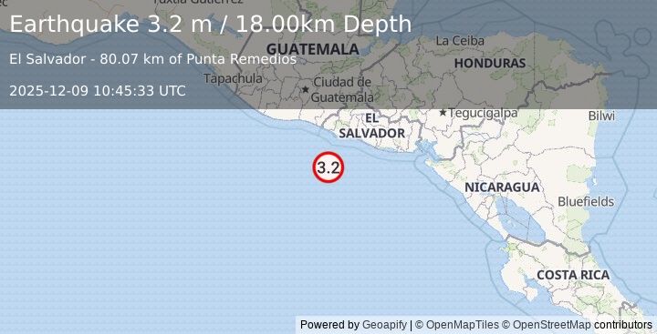 Earthquake OFFSHORE EL SALVADOR (3.2 m) (2025-12-09 10:45:33 UTC)
