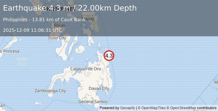 Earthquake MINDANAO, PHILIPPINES (4.3 m) (2025-12-09 11:06:31 UTC)
