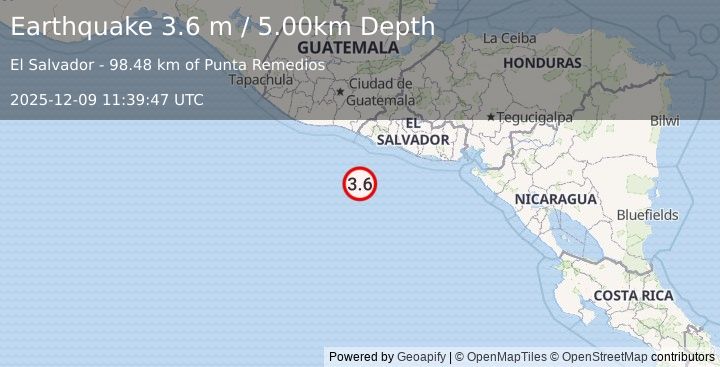 Earthquake OFFSHORE EL SALVADOR (3.4 m) (2025-12-09 11:39:51 UTC)