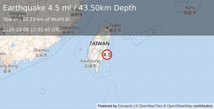 Earthquake TAIWAN (4.5 ml) (2025-12-09 12:01:45 UTC)