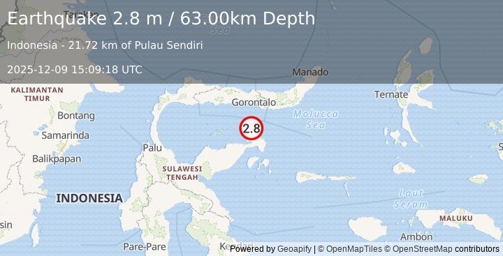 Earthquake SULAWESI, INDONESIA (2.8 m) (2025-12-09 15:09:18 UTC)
