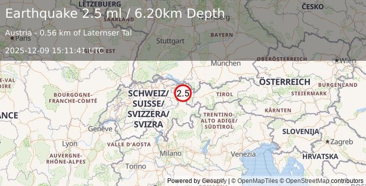 Earthquake AUSTRIA (2.6 ml) (2025-12-09 15:11:40 UTC)