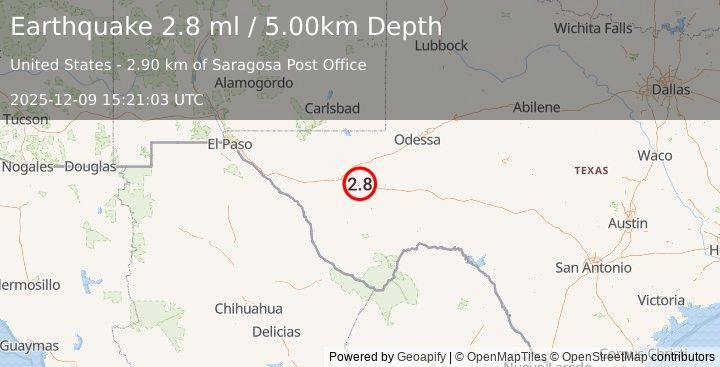 Earthquake WESTERN TEXAS (2.8 ml) (2025-12-09 15:21:03 UTC)