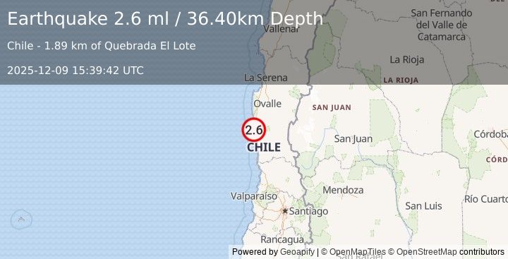 Earthquake COQUIMBO, CHILE (2.6 ml) (2025-12-09 15:39:42 UTC)