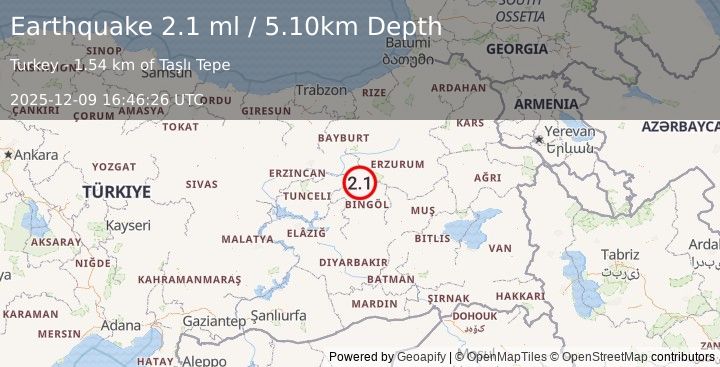 Earthquake EASTERN TURKEY (2.1 ml) (2025-12-09 16:46:26 UTC)