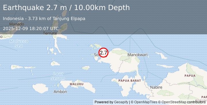 Earthquake NEAR N COAST OF PAPUA, INDONESIA (2.7 m) (2025-12-09 18:20:07 UTC)