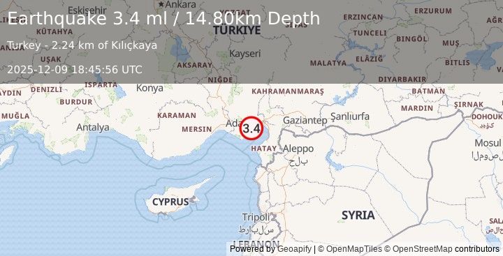 Earthquake CENTRAL TURKEY (3.5 ml) (2025-12-09 18:45:58 UTC)