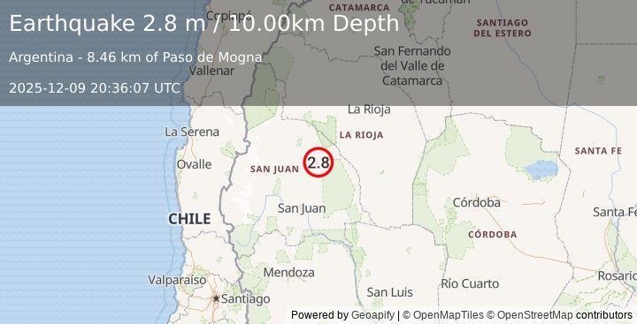 Earthquake SAN JUAN, ARGENTINA (2.8 m) (2025-12-09 20:36:07 UTC)