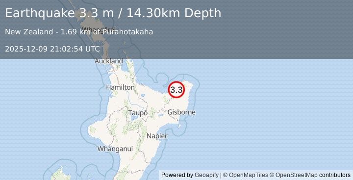 Earthquake OFF E. COAST OF N. ISLAND, N.Z. (3.3 m) (2025-12-09 21:02:54 UTC)