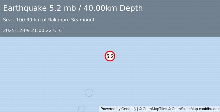 Earthquake SOUTH OF FIJI ISLANDS (5.3 mw) (2025-12-09 21:00:16 UTC)