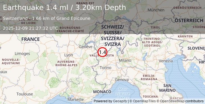 Earthquake NORTHERN ITALY (1.4 ml) (2025-12-09 21:27:32 UTC)