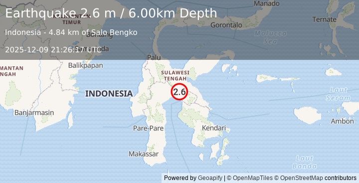 Earthquake SULAWESI, INDONESIA (2.6 m) (2025-12-09 21:26:17 UTC)