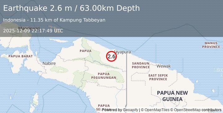Earthquake NEAR N COAST OF PAPUA, INDONESIA (2.6 m) (2025-12-09 22:17:49 UTC)