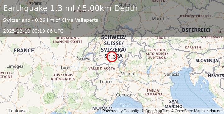 Earthquake NORTHERN ITALY (1.3 ml) (2025-12-10 00:19:06 UTC)