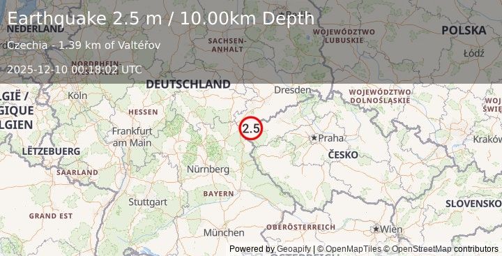 Earthquake CZECH REPUBLIC (2.5 m) (2025-12-10 00:18:02 UTC)
