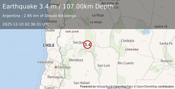 Earthquake SAN JUAN, ARGENTINA (3.4 m) (2025-12-10 02:36:31 UTC)