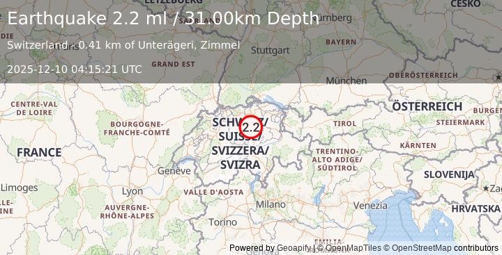 Earthquake SWITZERLAND (2.2 ml) (2025-12-10 04:15:21 UTC)