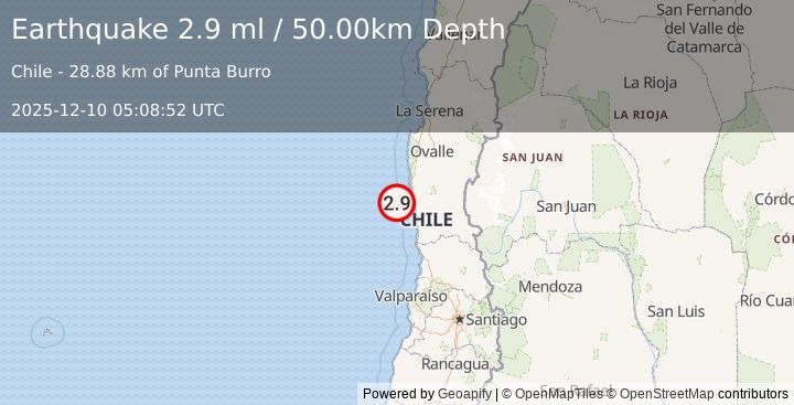 Earthquake OFFSHORE COQUIMBO, CHILE (2.9 ml) (2025-12-10 05:08:52 UTC)