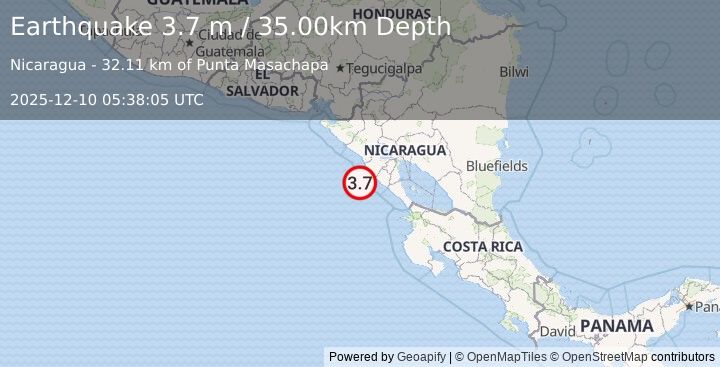 Earthquake NEAR COAST OF NICARAGUA (3.7 m) (2025-12-10 05:38:05 UTC)