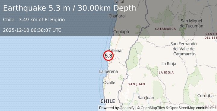 Earthquake ATACAMA, CHILE (5.2 mw) (2025-12-10 06:38:28 UTC)