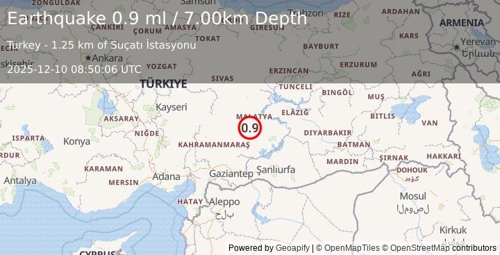 Earthquake EASTERN TURKEY (1.2 ml) (2025-12-10 08:51:02 UTC)