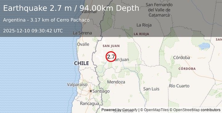 Earthquake SAN JUAN, ARGENTINA (2.7 m) (2025-12-10 09:30:42 UTC)