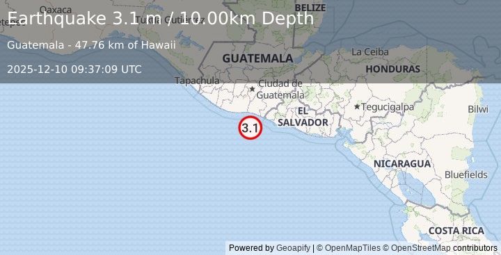 Earthquake OFFSHORE GUATEMALA (3.2 m) (2025-12-10 09:37:12 UTC)