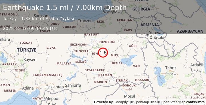Earthquake EASTERN TURKEY (1.5 ml) (2025-12-10 09:17:45 UTC)