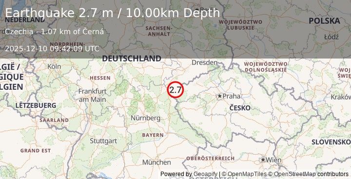 Earthquake CZECH REPUBLIC (2.7 m) (2025-12-10 09:42:09 UTC)