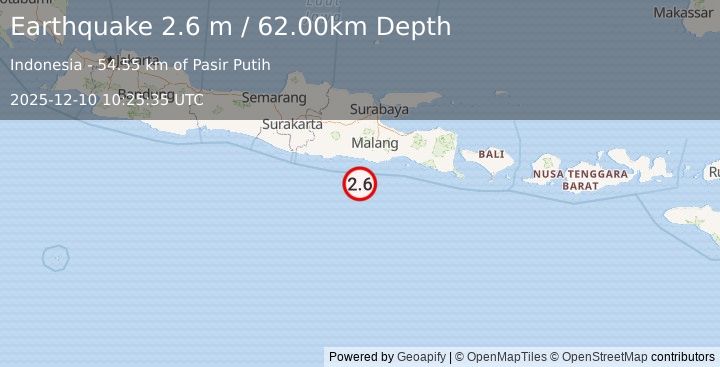 Earthquake JAVA, INDONESIA (2.6 m) (2025-12-10 10:25:35 UTC)
