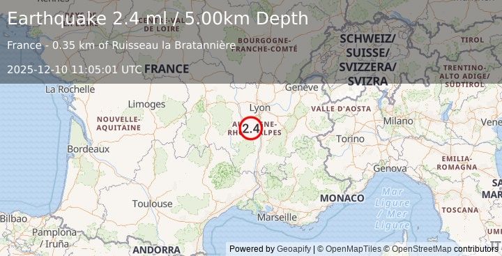 Earthquake FRANCE (2.4 ml) (2025-12-10 11:05:01 UTC)